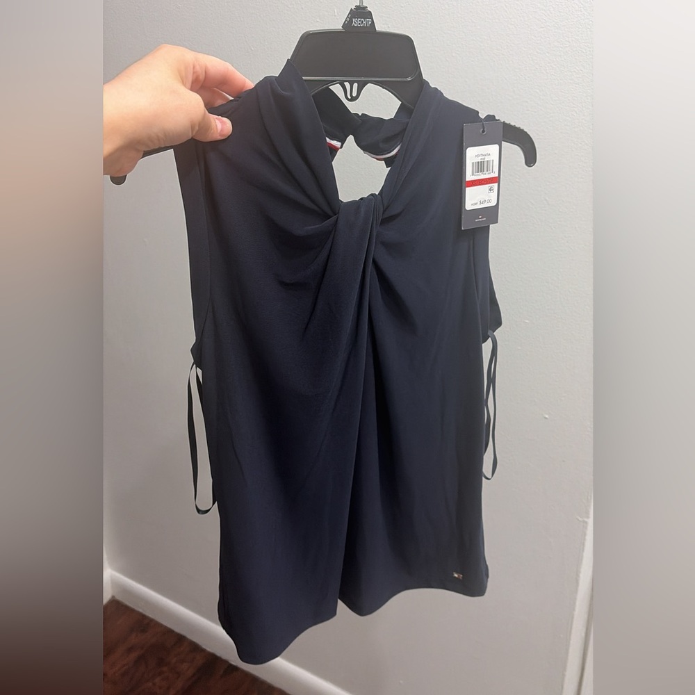 Tommy Hilfiger Sleeveless Twist Front Tank Top - Black